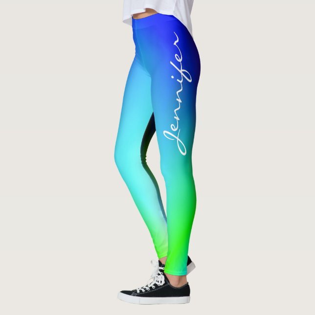Trendig Coola Blått Grönt Ombre Övertoningstyp Nam Leggings (Vänster)
