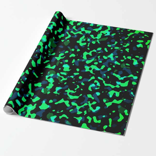 Trendig Coola Blue Seagreen Camouflage Mönster Presentpapper (Utrullad)
