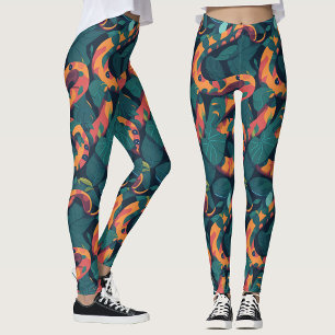 Trendig Coola Orange Snake Mönster Jungle Camoufla Leggings