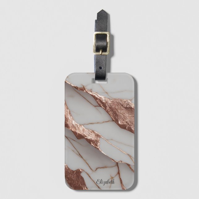 Trendig Copper Glitter Marble Bagagebricka (Framsida vertikal)