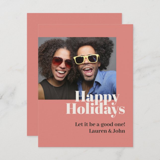 Trendig Coral Fold Script Photo Julkort (Fram/baksida)