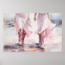 Trendig Cowtjejer Boots Watercolor Walking on Beac Poster