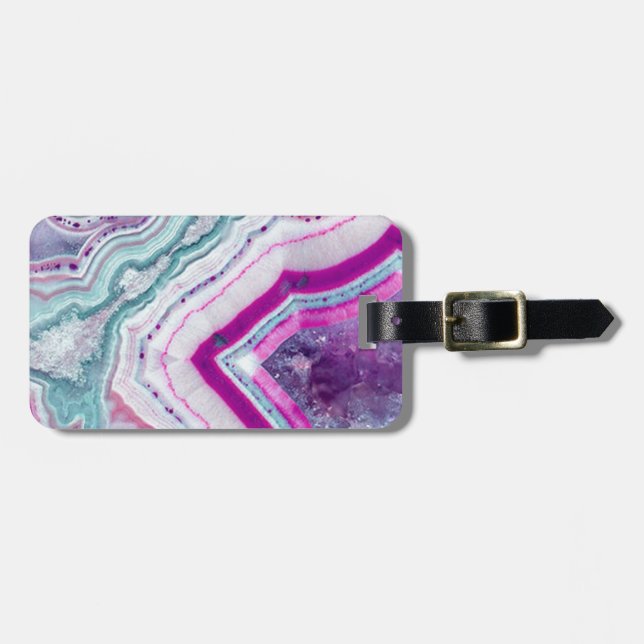 Trendig Cute Agate Geode Bagagebricka (Horisontell Framsida)