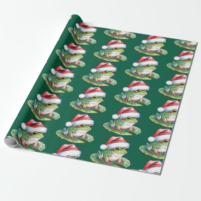 Trendig Cute Frog Santa Hat jul Presentpapper (Utrullad)