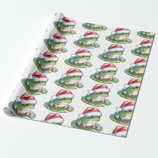 Trendig Cute Frog Santa Hat jul Presentpapper (Utrullad)