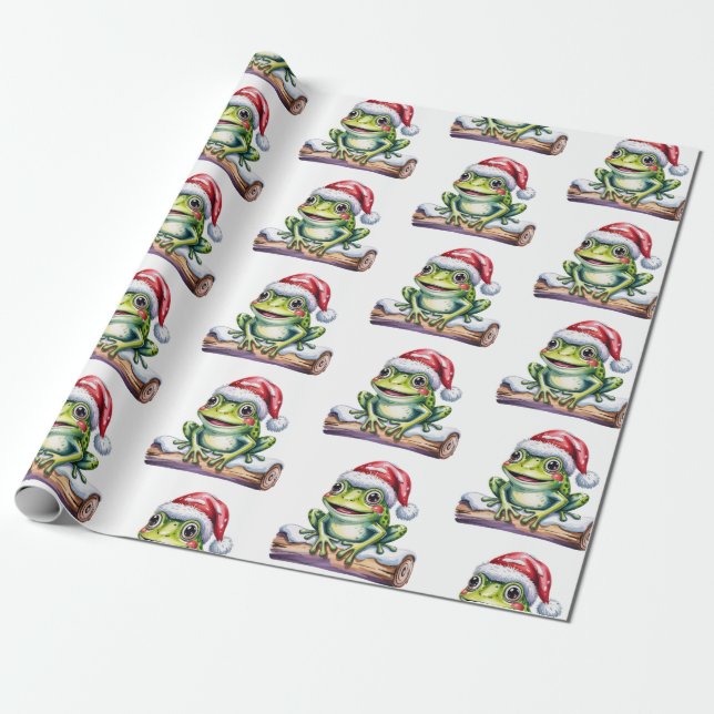 Trendig Cute Frog Santa Hat jul Presentpapper (Utrullad)