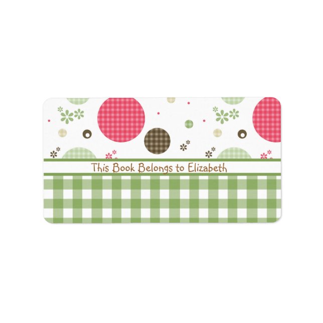 Trendig Cute Gingham Polka dots med Namn Adressetikett (Framsidan)