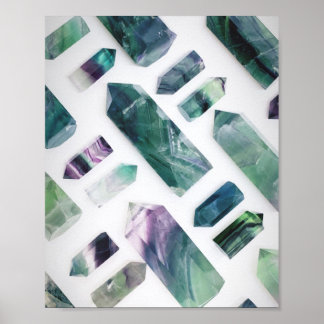 Trendig Cute Grönt Fluorite Crystal Stone Mönster Poster