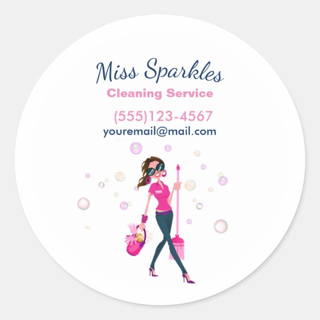 Trendig Cute Housecleaning Maid Runt Klistermärke (Framsida)