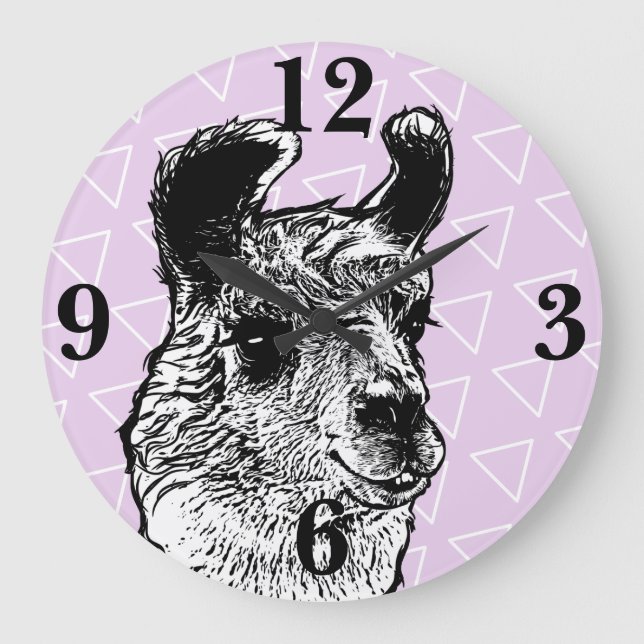 Trendig Cute Llama Illustration & Triangles Stor Klocka (Framsida)