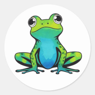 Trendig Cute Lycklig Grönt Frog Runt Klistermärke