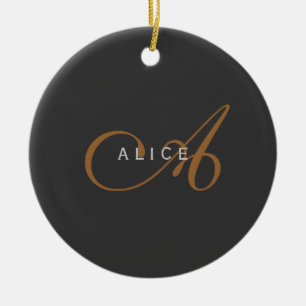 Trendig Cute Plain Monogram Initial Namn Julgransprydnad Keramik