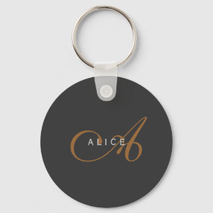 Trendig Cute Plain Monogram Initial Namn Nyckelring