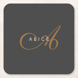 Trendig Cute Plain Monogram Initial Namn Underlägg Papper Kvadrat