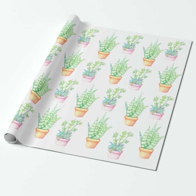 Trendig Cute Pocculents Illustration Presentpapper (Utrullad)
