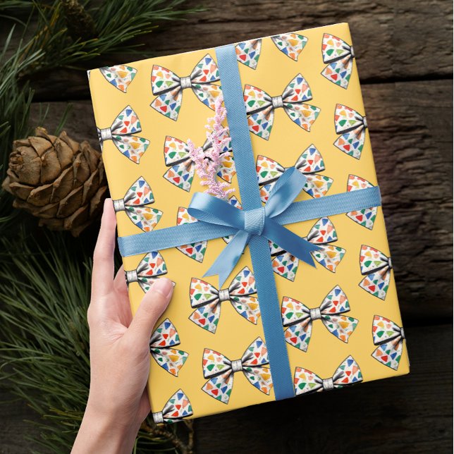 Trendig Cute Roligt Färg Bow Gult Bandet Mönster Presentpapper (Skapare uppladdad)