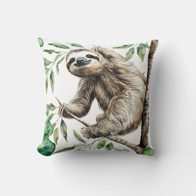 Trendig Cute Sloth i A Träd Kudde (Framsida)