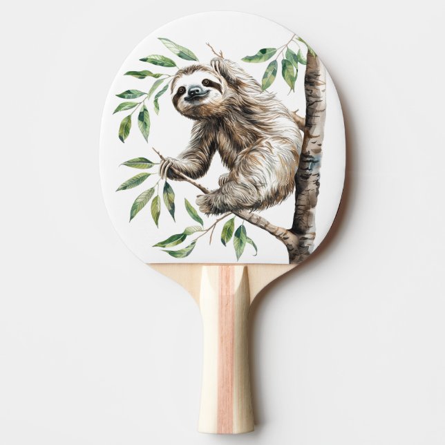 Trendig Cute Sloth i A Träd Pingisracket (Framsidan)