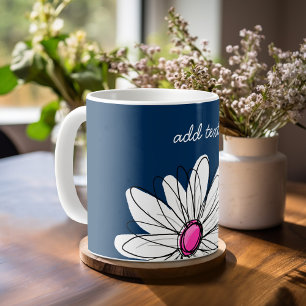 Trendig Daisy Blommigt Illustration - flottan och Kaffemugg