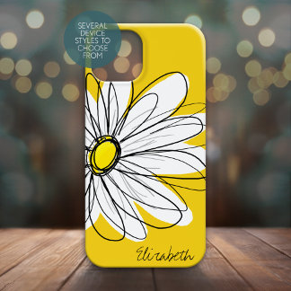 Trendig Daisy Blommigt Illustration - svart gult