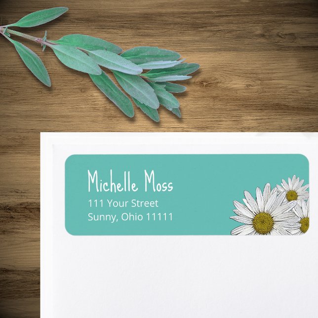 Trendig Daisys Boho Teal Grönt Returadress Returadress Etikett (Skapare uppladdad)