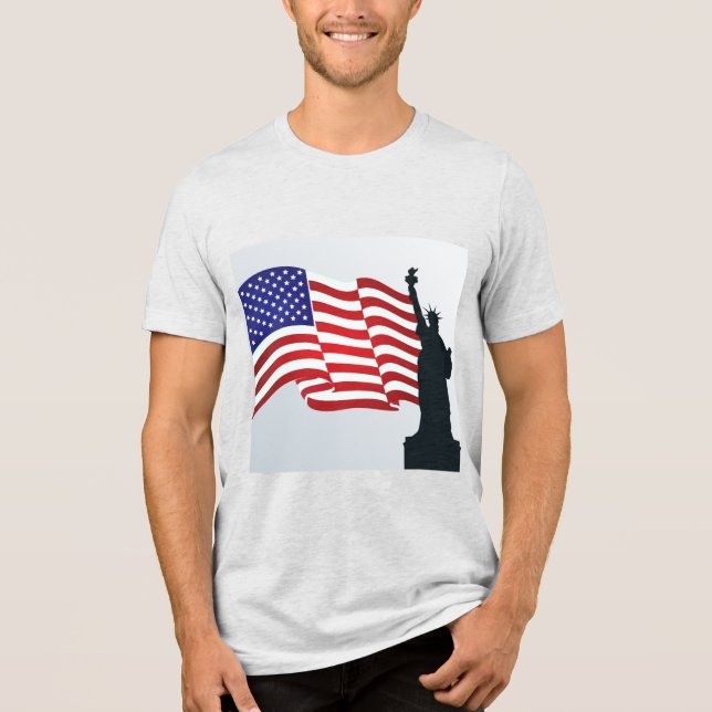 Trendig Dam Liberty och American Flagga T Shirt (Framsida)