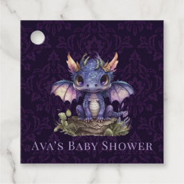 Trendig Damask Lila Dragon Girl Boy Shower Gåvor Etiketter