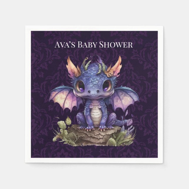 Trendig Damask Lila Dragon Girl Boy Shower Pappersservett (Framsidan)