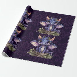 Trendig Damask Lila Dragon Girl Boy Shower Presentpapper