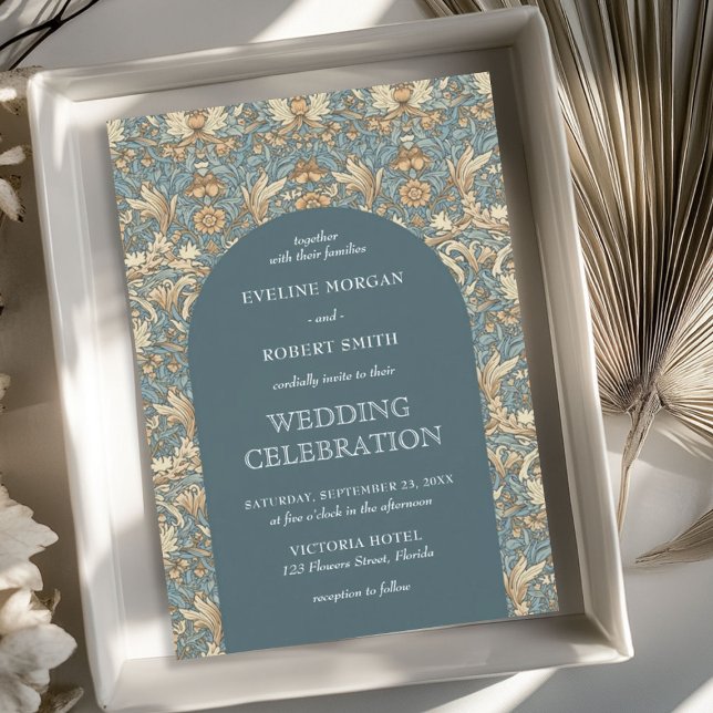 Trendig dammig grönt elfenben blommigt Art nouveau Inbjudningar (Trendy dusty green ivory floral Art Nouveau Invitation)