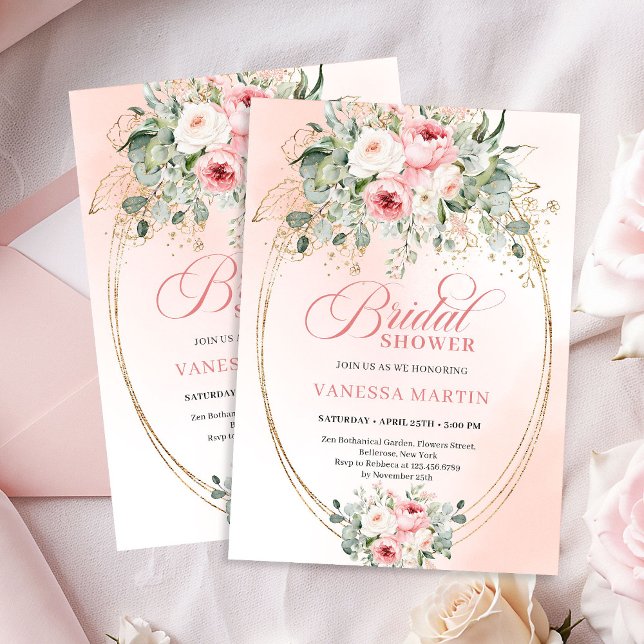 Trendig dammig rosa blombröllopsinbjudan inbjudningar (Trendy Dusty Pink Floral Bridal Shower Invitation)