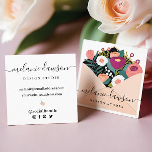 Trendig design för öppet kuvert med blomsterträdgå fyrkantigt visitkort