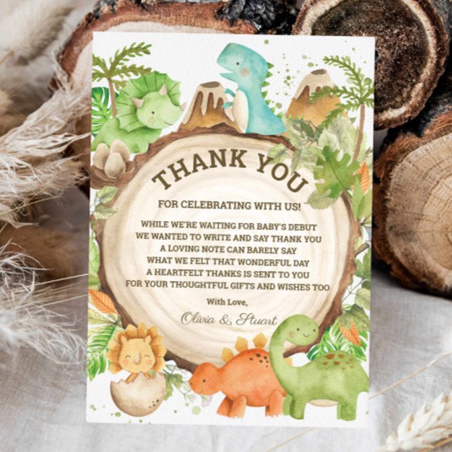 Trendig Dinosaurie Pojke Baby Shower Grön Chevron Tack Kort (Skapare uppladdad)