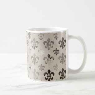 Trendig Distress Silver Grått Fleur De Lis Mönster Kaffemugg