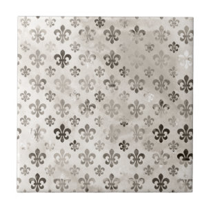Trendig Distress Silver Grått Fleur De Lis Mönster Kakelplatta