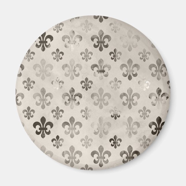 Trendig Distress Silver Grått Fleur De Lis Mönster Magnet (Framsidan)