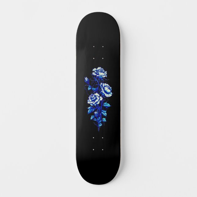 Trendig Distressed Grunge Blå Ros Skateboard (Framsida)