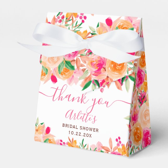 Trendig djärv höst blommande vattenfärg bröllopsdu presentaskar (Framsidan Sidan)