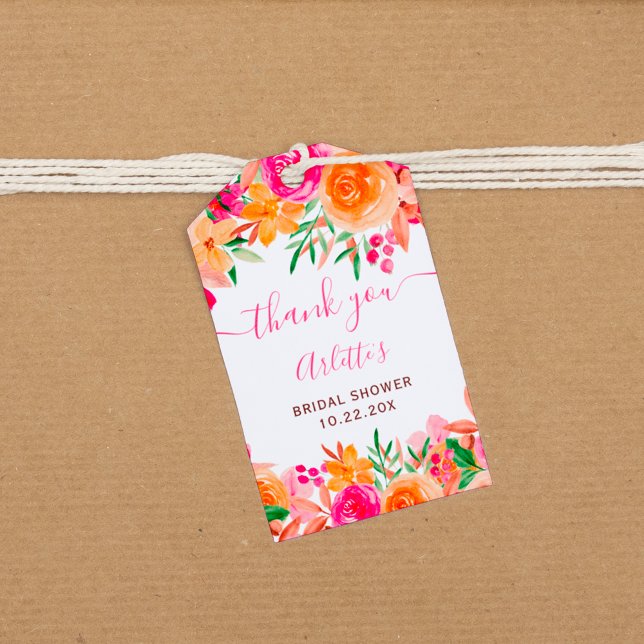 Trendig djärv höstblomma vattenfärg bröllopsdusch presentetikett (Chic Bold fall floral watercolor bridal shower Gift Tags)