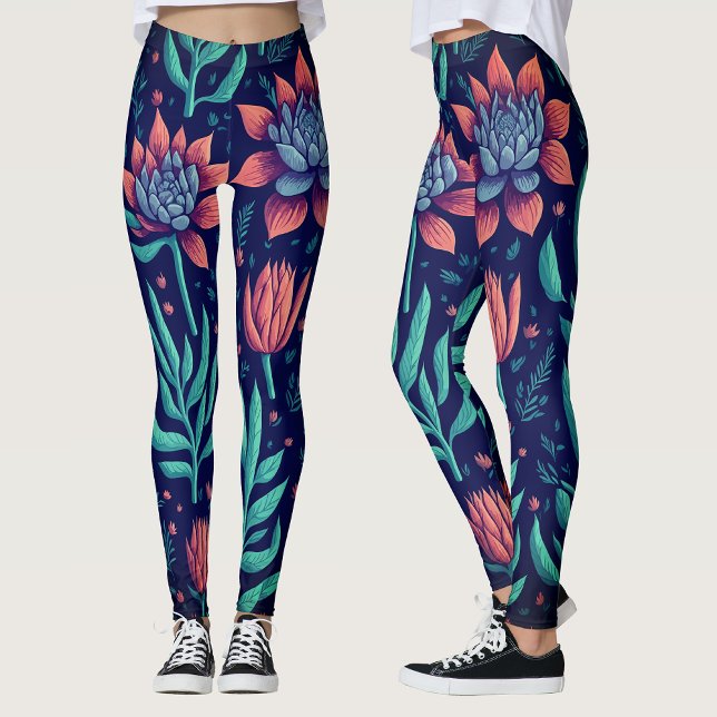 Trendig djärv röd grön trädgård suckulenter blomst leggings (Skapare uppladdad)