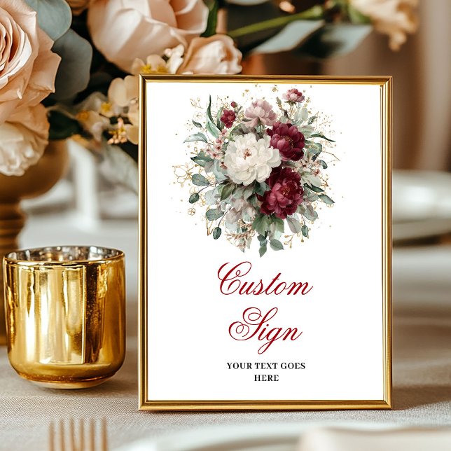 Trendig djupröd blomstergrönska anpassad affisch (Trendy Deep Red Floral Greenery Custom Poster)