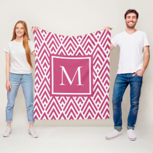 Trendig djuprosa monogram-pil diamantmönster fleecefilt