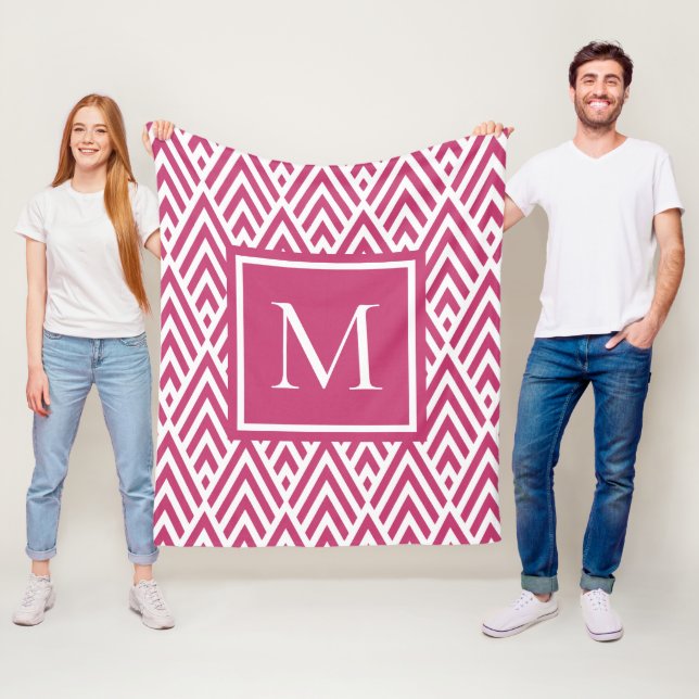 Trendig djuprosa monogram-pil diamantmönster fleecefilt (På plats)