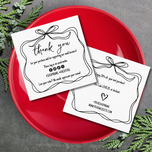 Trendig Doodle Bow-menyfliksområdet Small Business Fyrkantigt Visitkort (Skapare uppladdad)