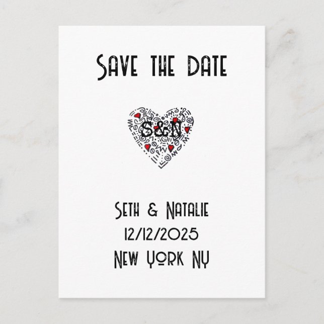 trendig doodle kärlek, svart, vit konst deka vykort (Framsida)