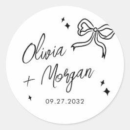 Trendig Doodle-skript, menyfliksområdet Bröllop Runt Klistermärke