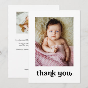Trendig dopkort med 2 bilder för babyflicka i mode tack kort