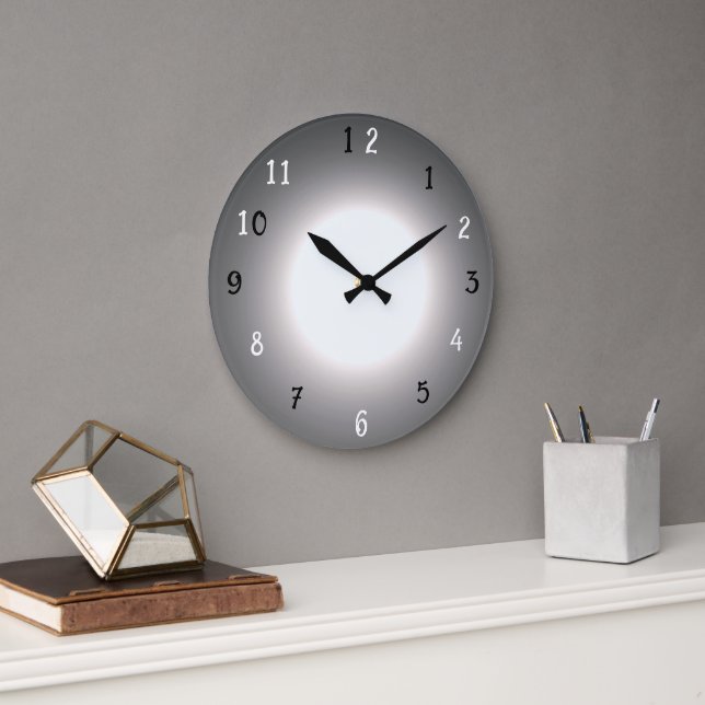 Trendig Dramatic Silver Grått Black Clock Stor Klocka (Kontor)