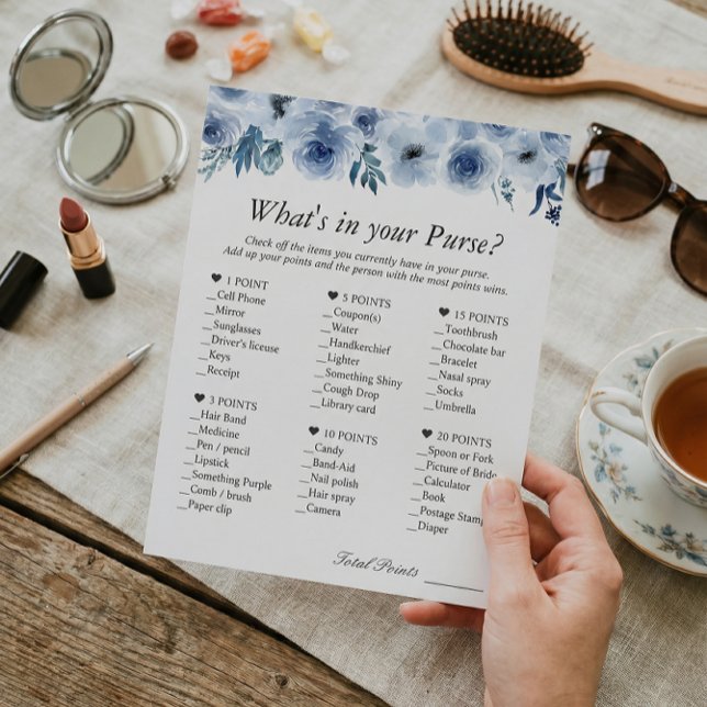 Trendig Dusty Blue Blommigt What's in your Purse G Reklamblad (Skapare uppladdad)