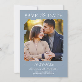 Trendig Dusty Blue Push Stroke Photo Ram Bröllop Spara Datumet